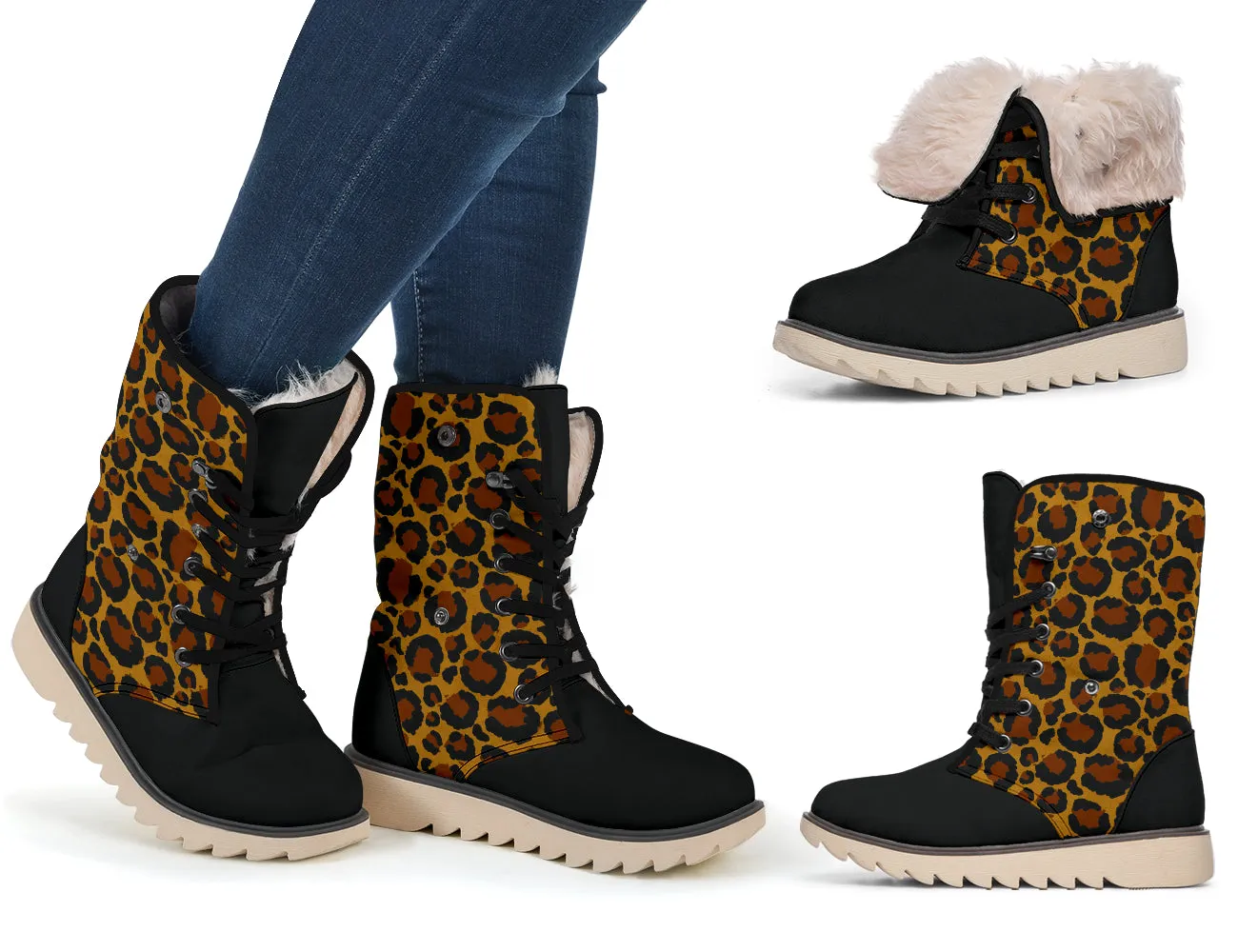 Leopard Print Snow Boots With Faux Fur Lining
