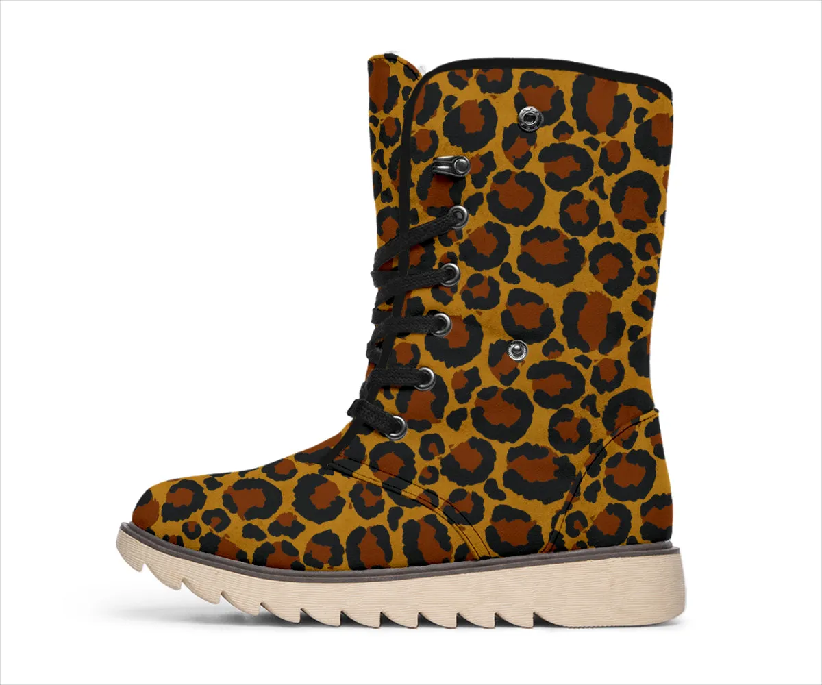 Leopard Print Snow Boots With Faux Fur Lining