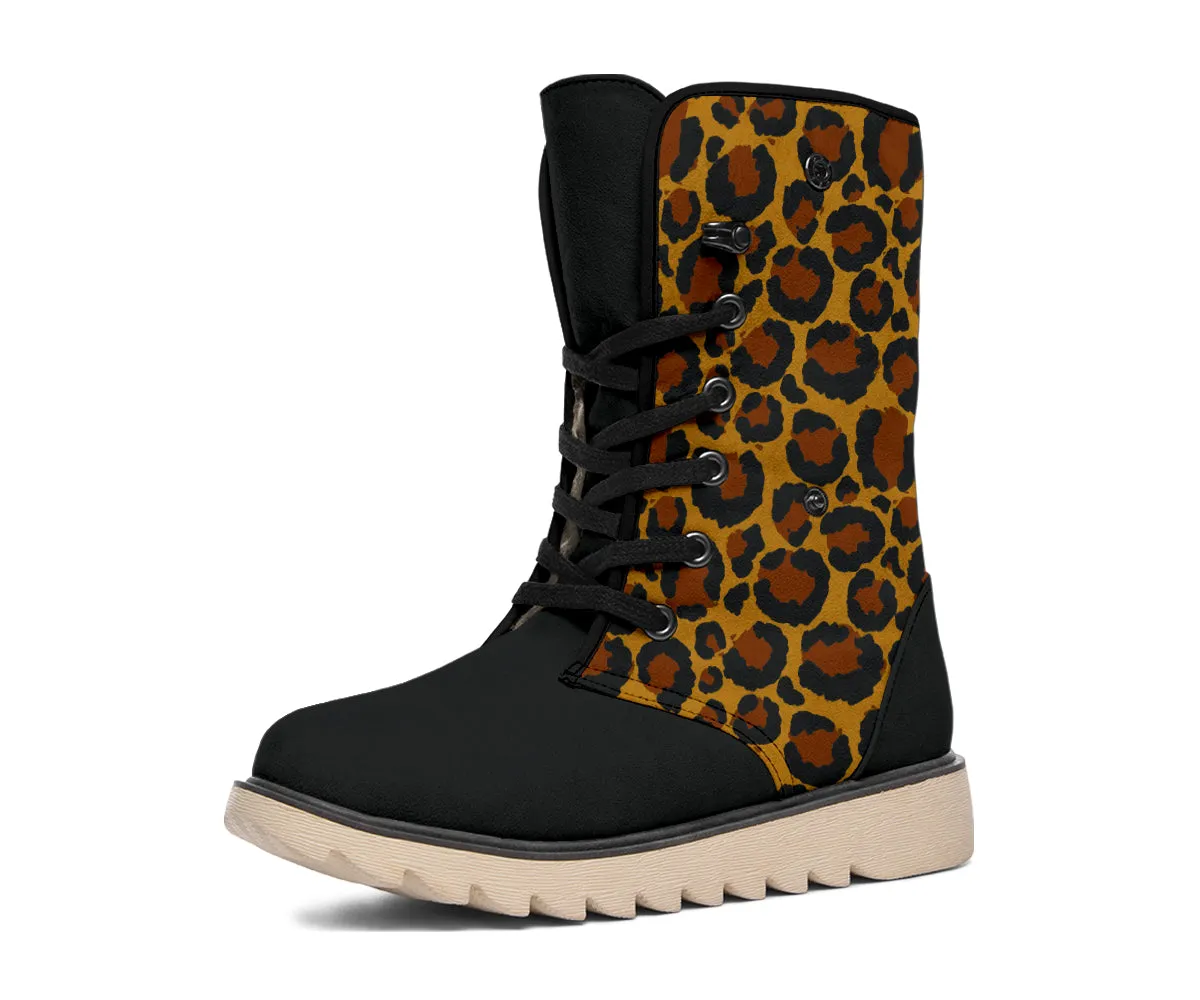 Leopard Print Snow Boots With Faux Fur Lining