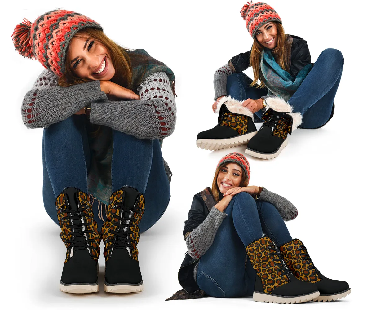 Leopard Print Snow Boots With Faux Fur Lining