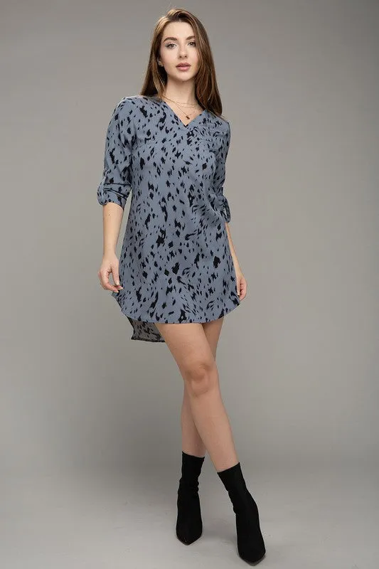 Leopard Print V neck Dress
