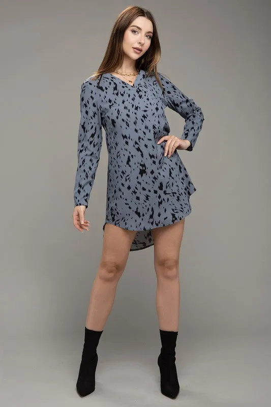Leopard Print V neck Dress