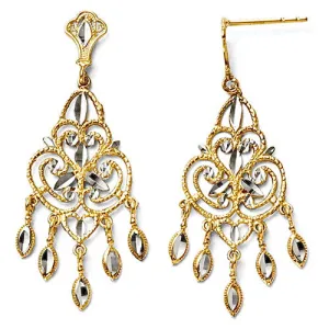 Leslie's Bi-Color 14K Diamond-Cut & Textured Exotic Chandelier Post Earrings with Dangles
