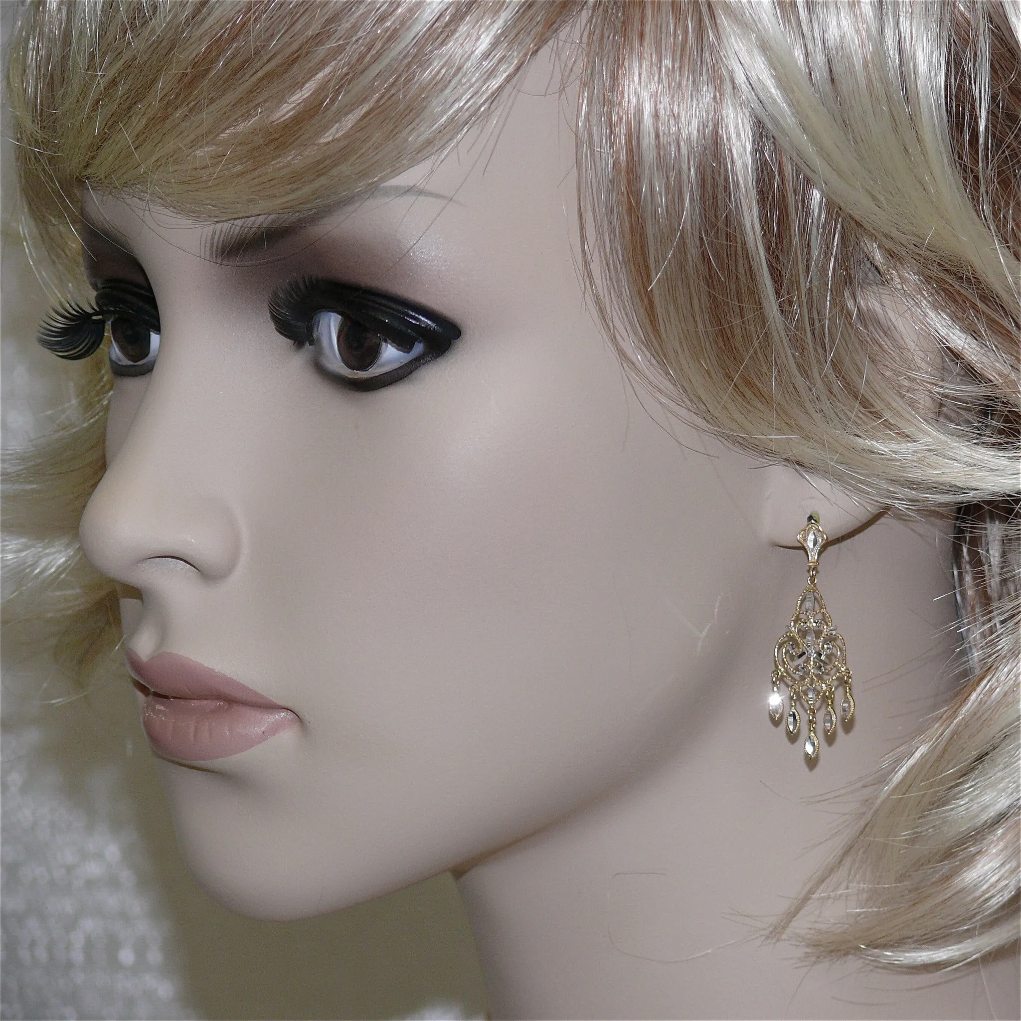 Leslie's Bi-Color 14K Diamond-Cut & Textured Exotic Chandelier Post Earrings with Dangles