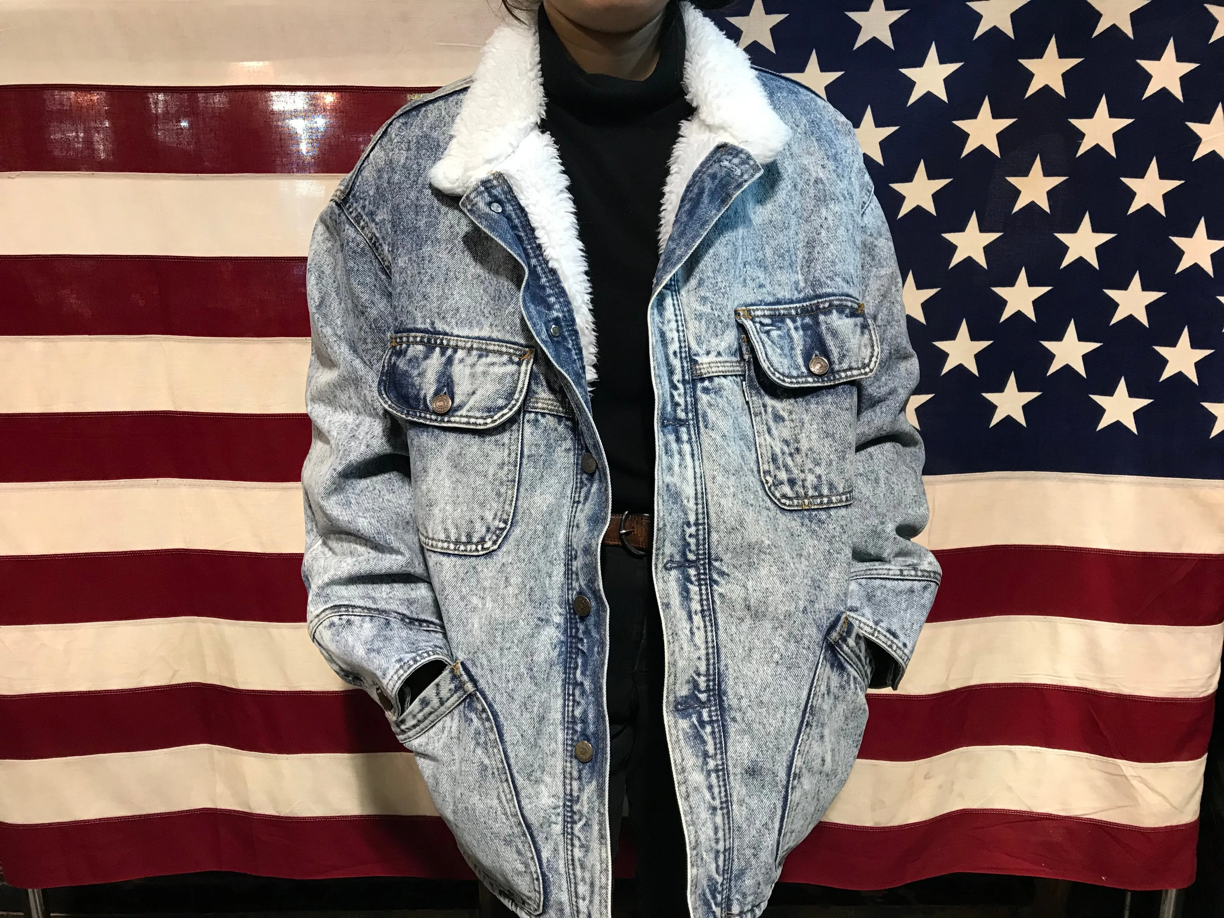 Levis Denim Mens Vintage 80’s Acid Wash Sherpa Jacket Made in USA