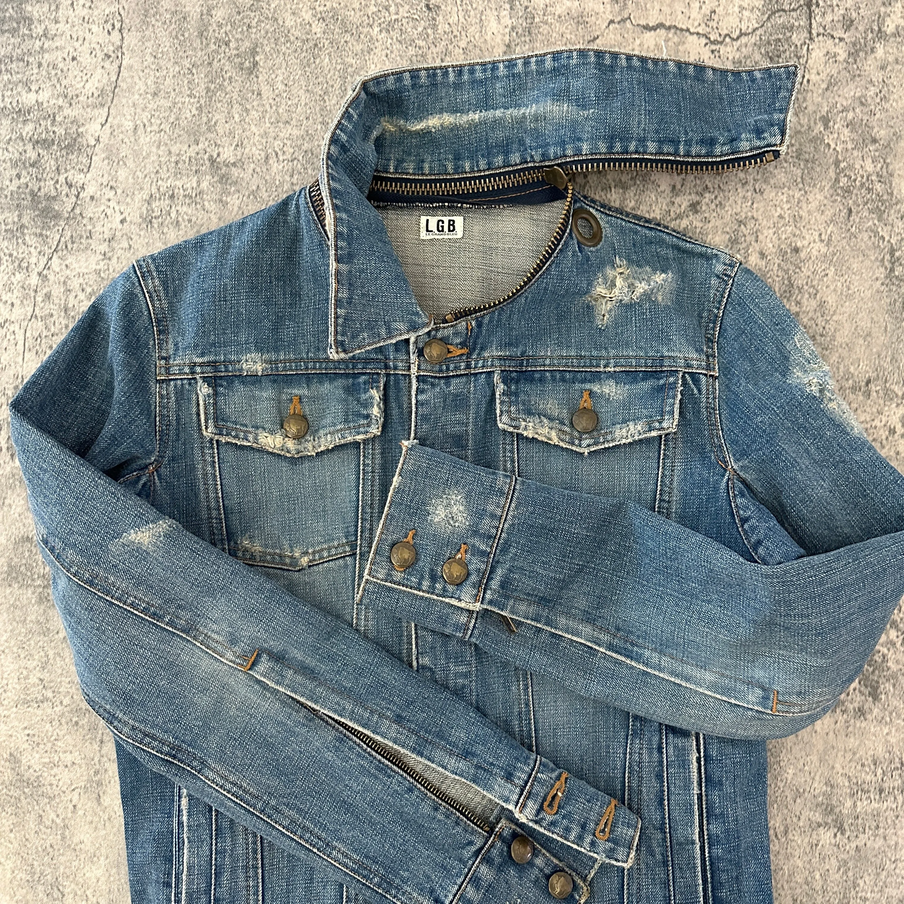 L.G.B. Distressed Removable Collar Denim Jacket