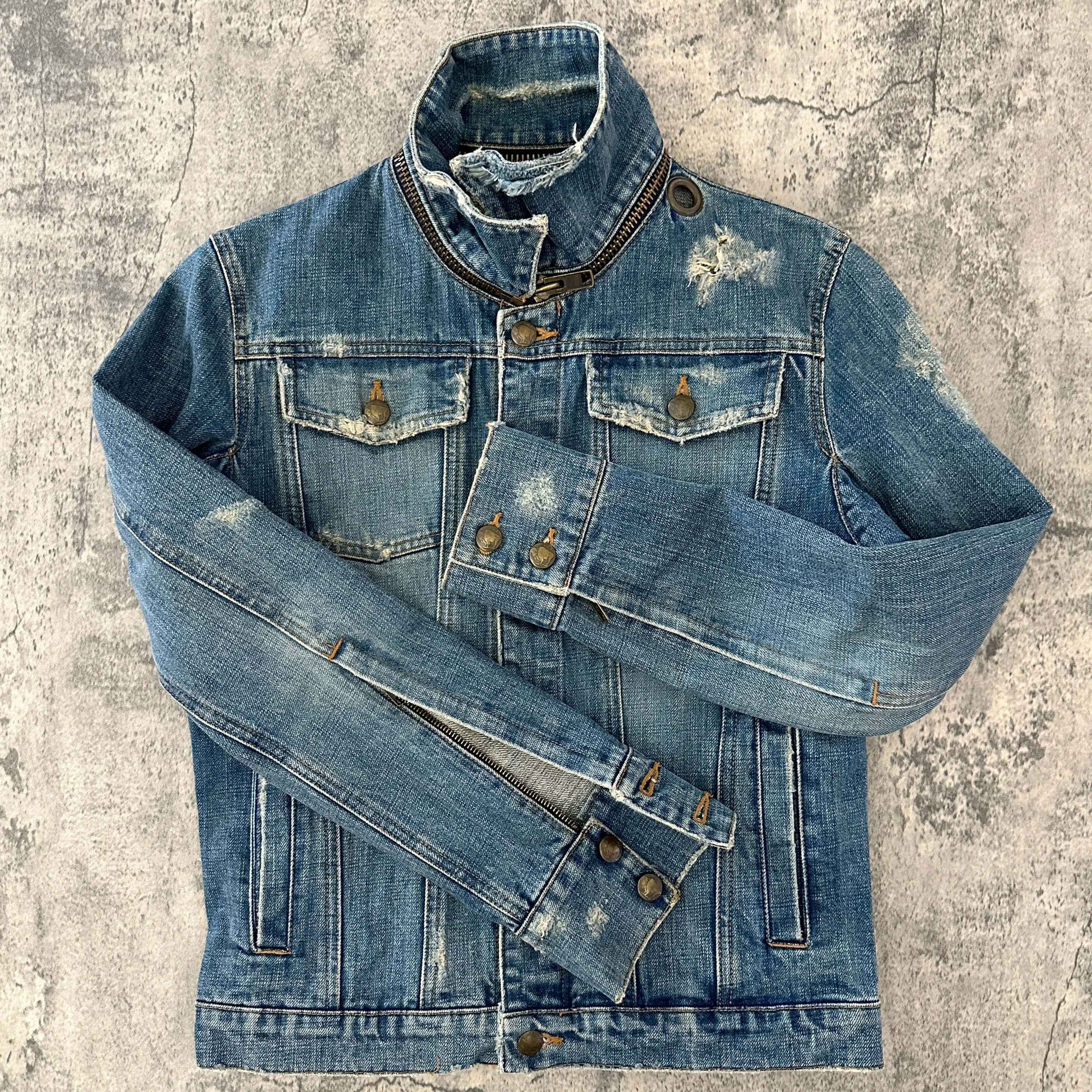 L.G.B. Distressed Removable Collar Denim Jacket