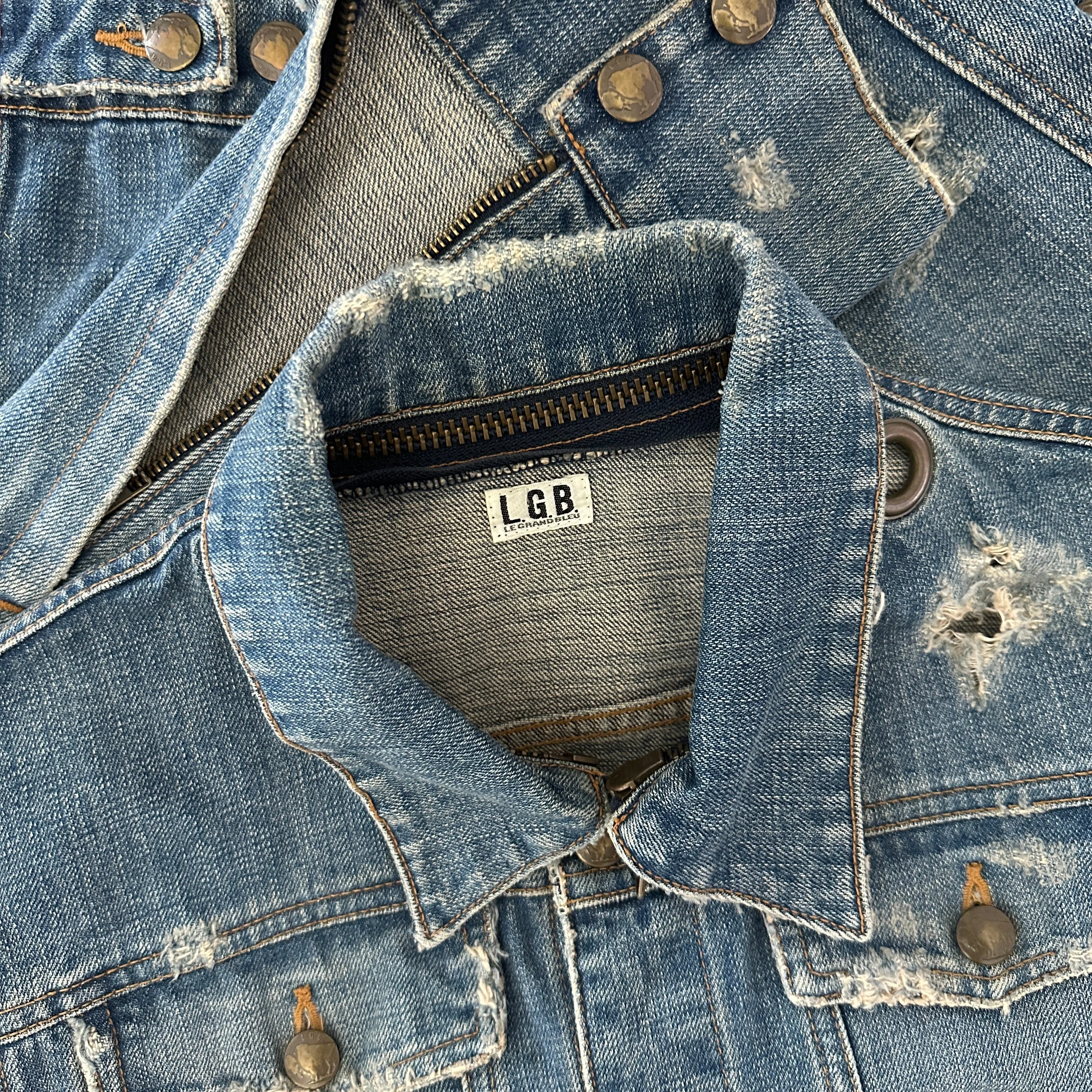L.G.B. Distressed Removable Collar Denim Jacket