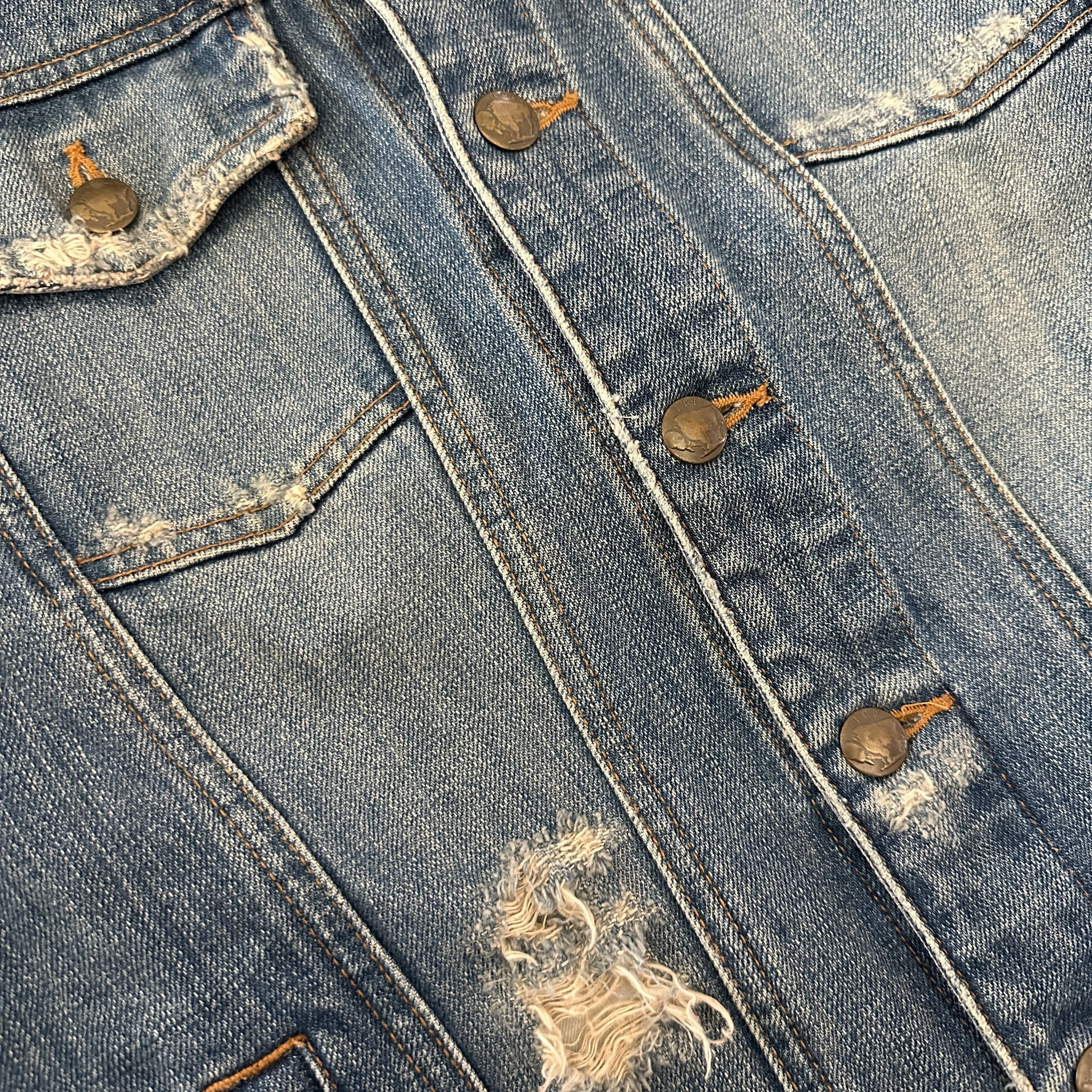 L.G.B. Distressed Removable Collar Denim Jacket