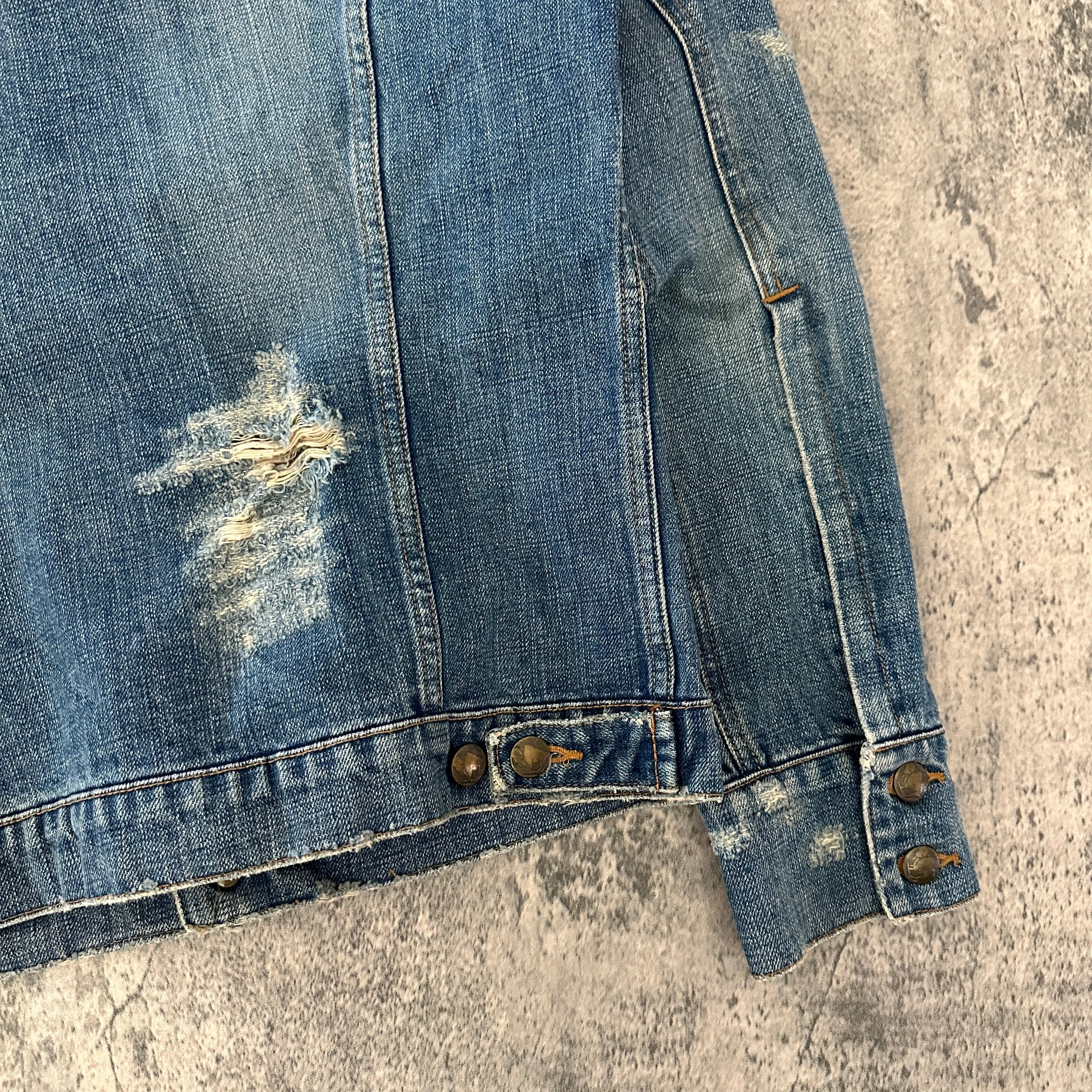L.G.B. Distressed Removable Collar Denim Jacket