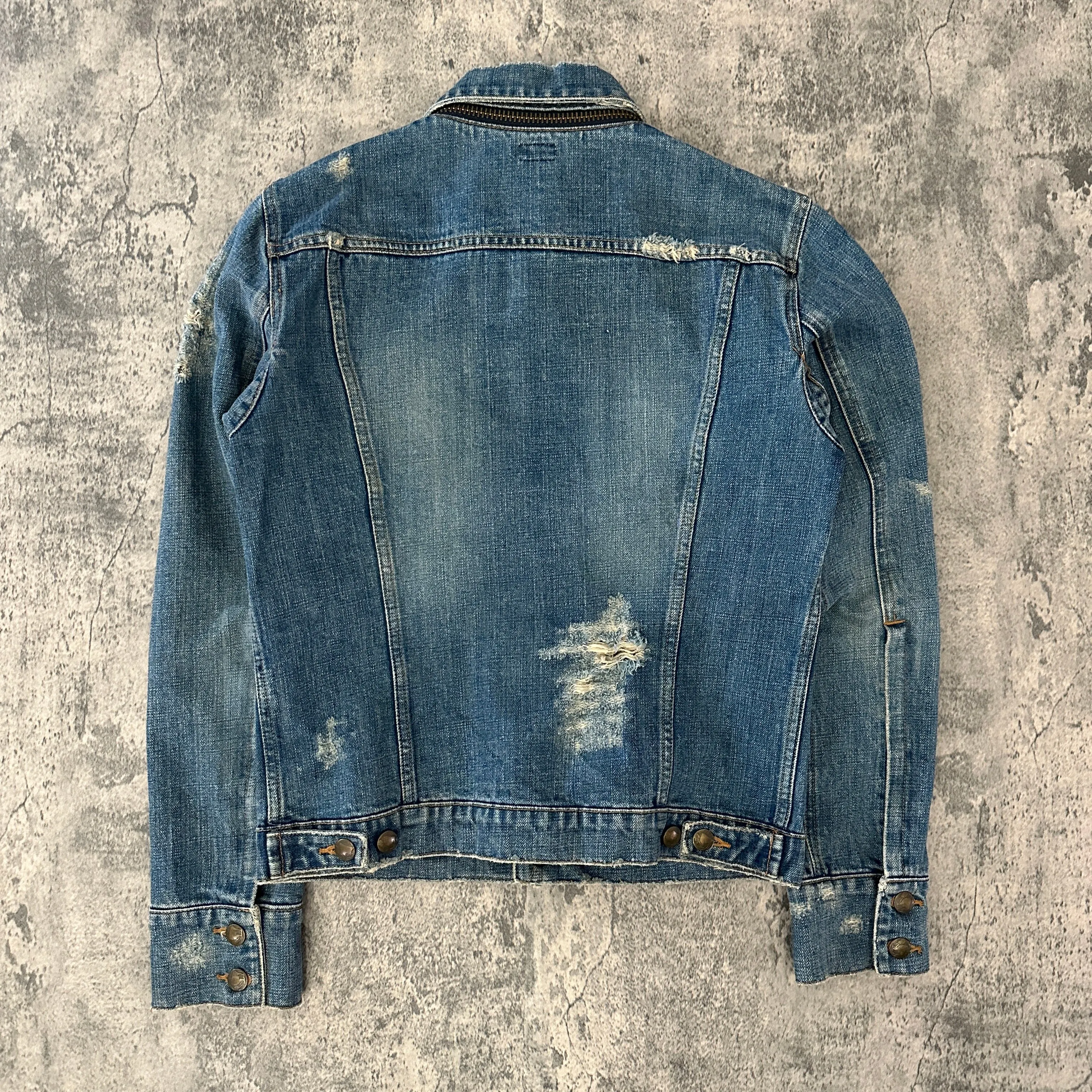 L.G.B. Distressed Removable Collar Denim Jacket