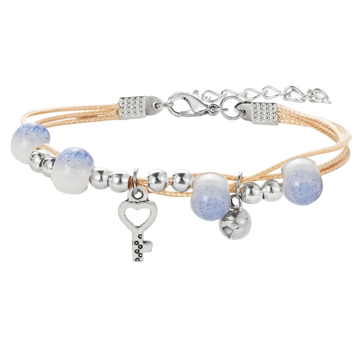 Light Blue Enamel & Silver-Plated Key Layered Charm Bracelet