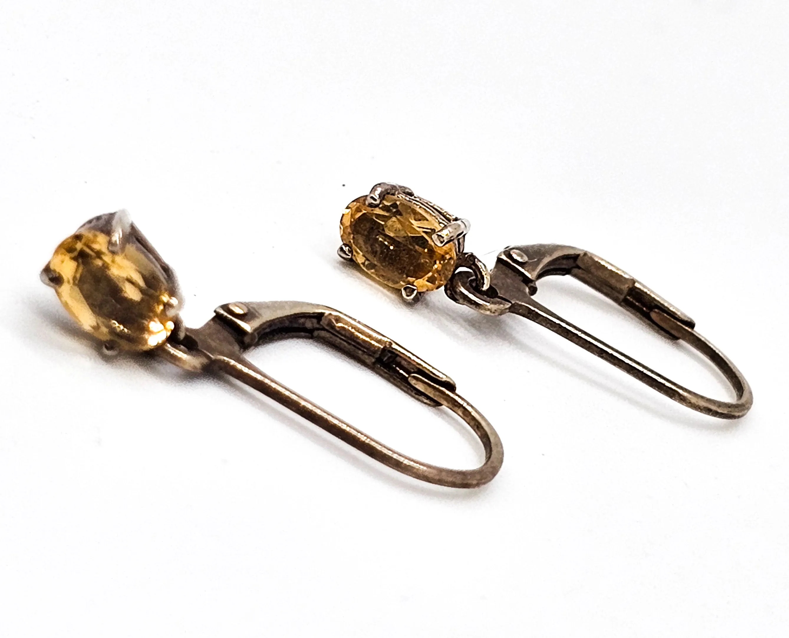 Lirm faceted drop yellow citrine gemstone vermeil gold over sterling silver vintage earrings