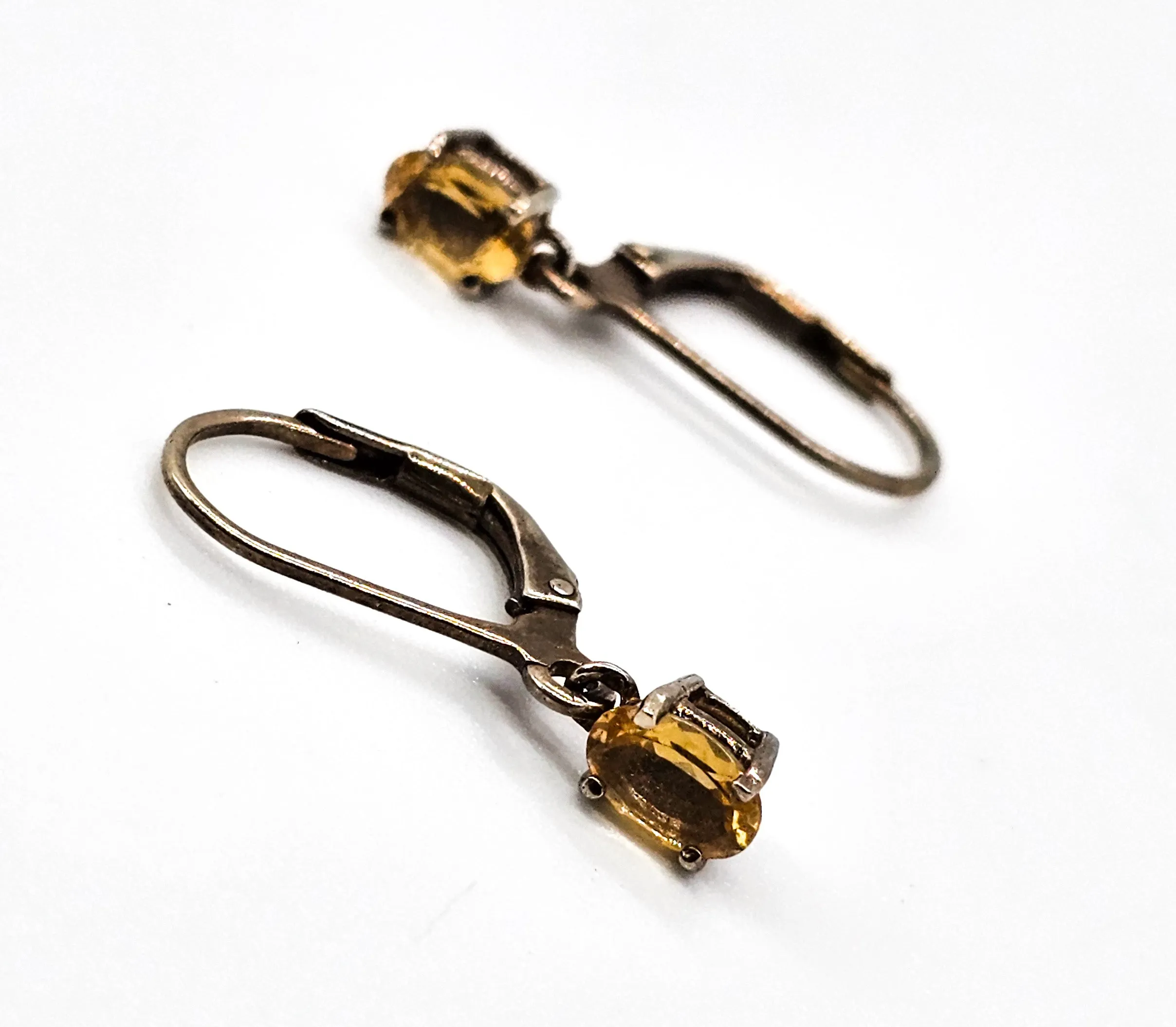 Lirm faceted drop yellow citrine gemstone vermeil gold over sterling silver vintage earrings