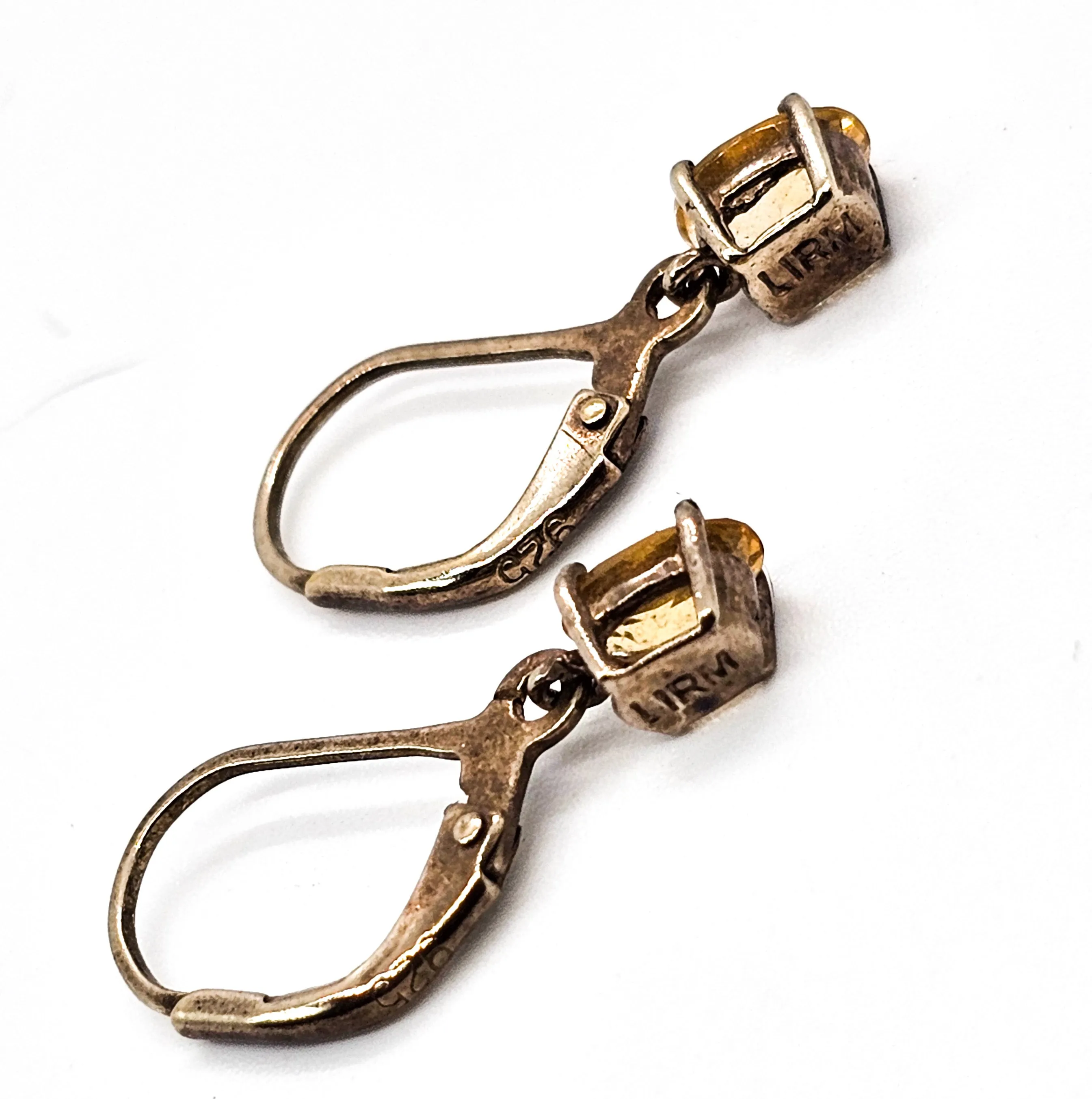Lirm faceted drop yellow citrine gemstone vermeil gold over sterling silver vintage earrings