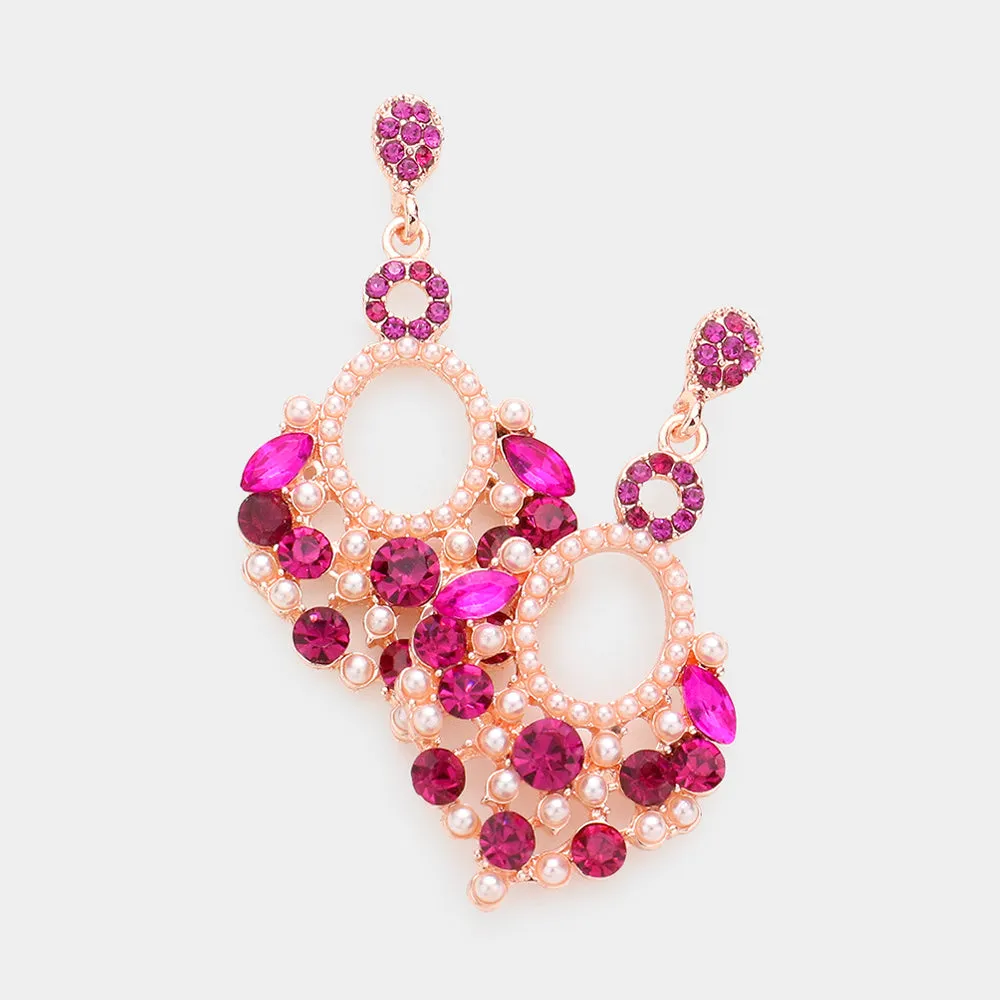 Little Girls Fuchsia Chandelier Earrings  with Pearl Stones | 592115