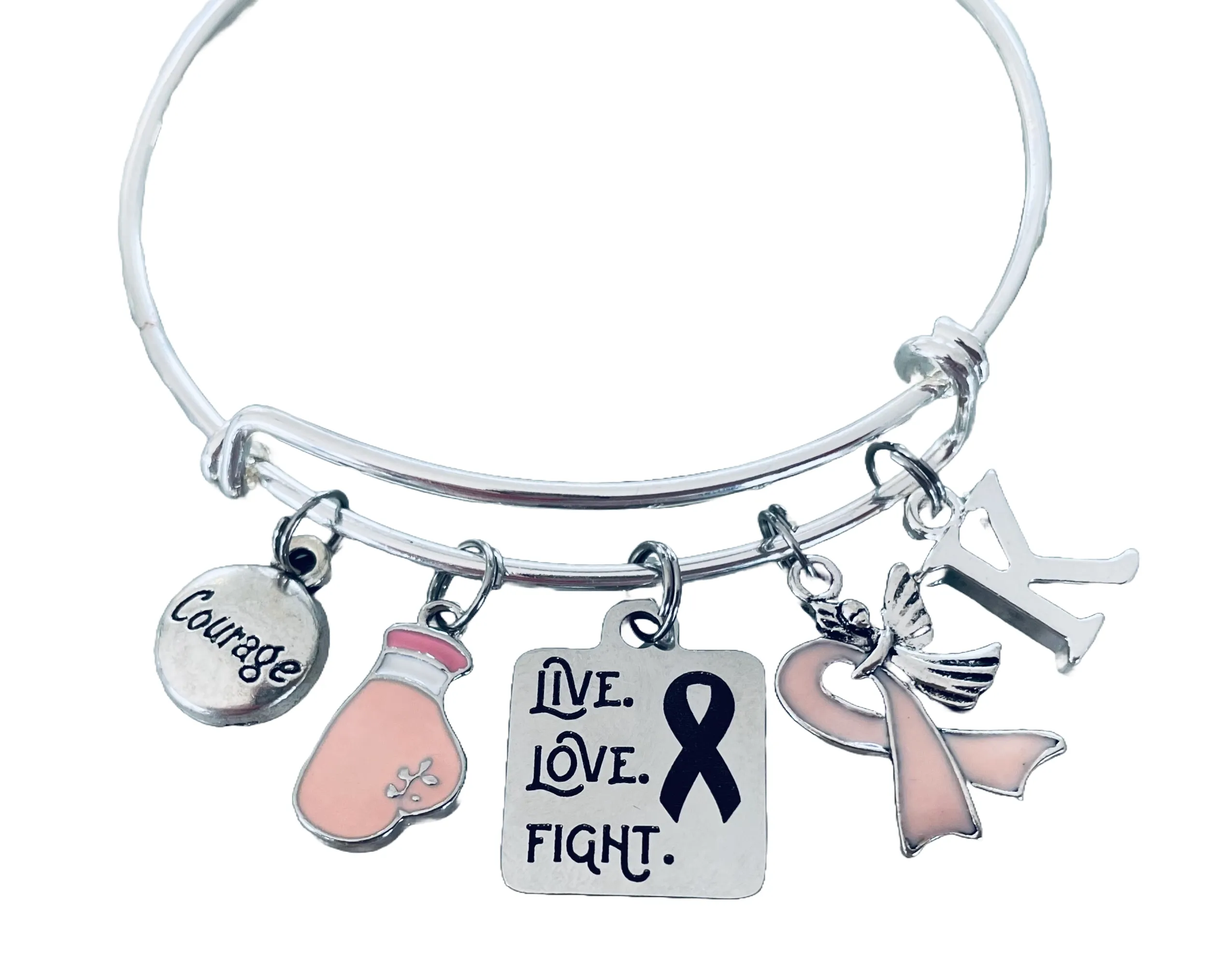 Live Love Fight Pink Awareness Ribbon Expandable Charm Bracelet Adjustable Bangle Breast Cancer Gifts