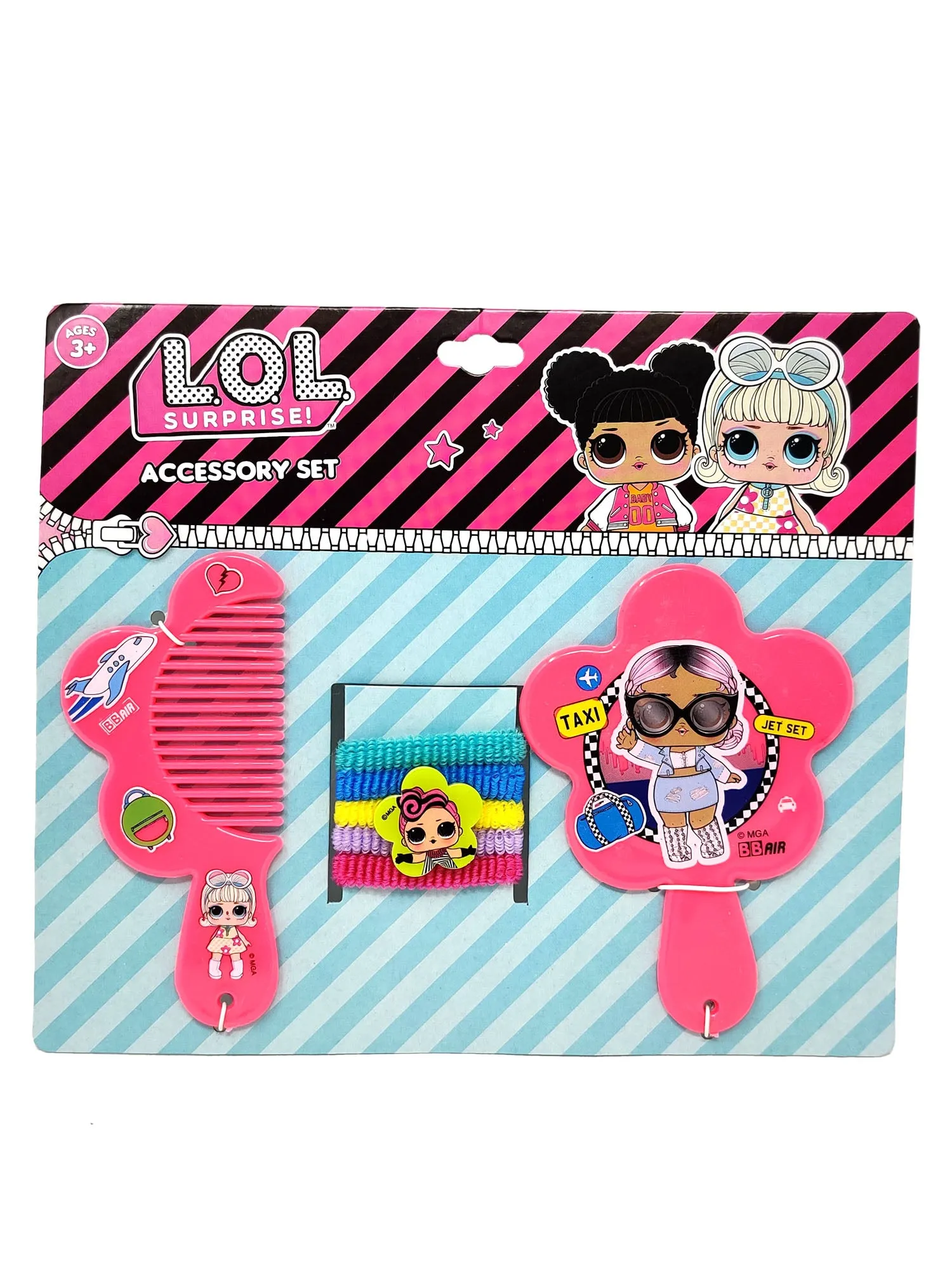 LOL Surprise 16" Backpack Jet Set Purple w/ Comb Hair Ponies Ties Mirror Set
