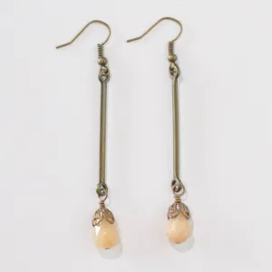 Long Brass & Peachy Jasper Teardrop Earrings - Featherhead Studio