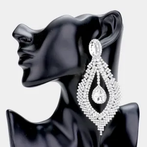 Long Clear Crystal Chandelier Pageant Earrings | 448587