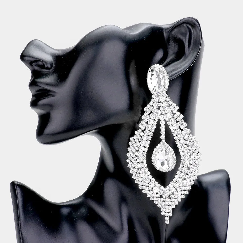 Long Clear Crystal Chandelier Pageant Earrings | 448587