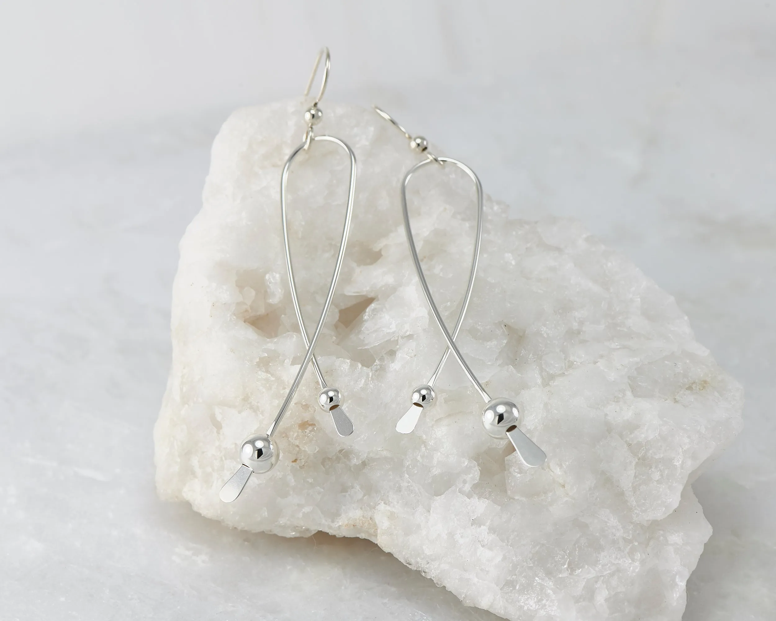 Long Curve Silver Earrings