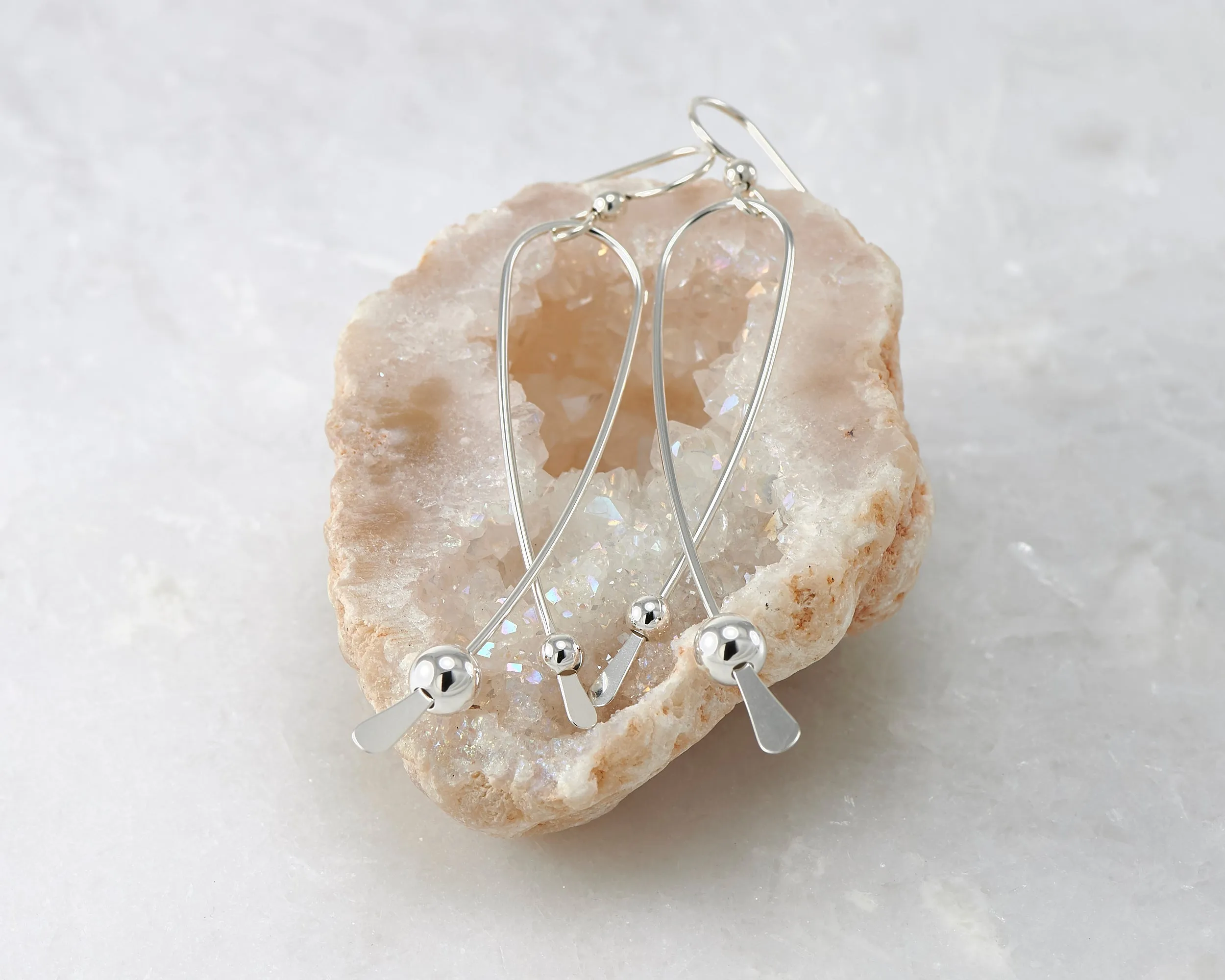Long Curve Silver Earrings