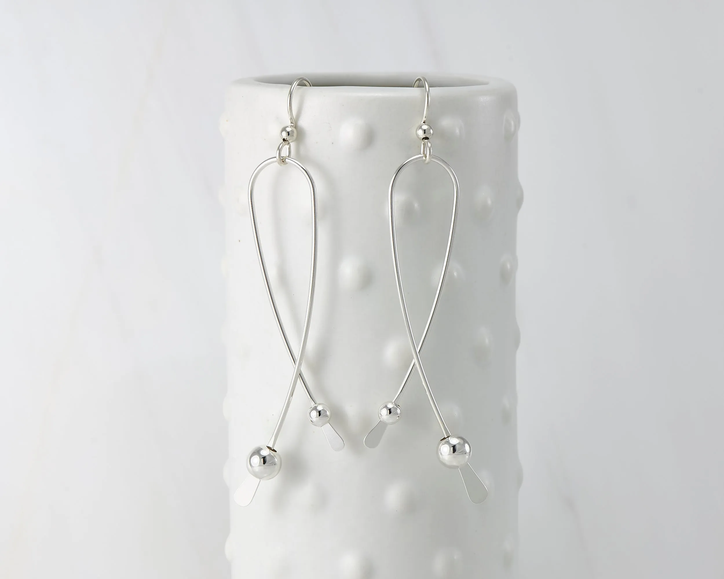 Long Curve Silver Earrings