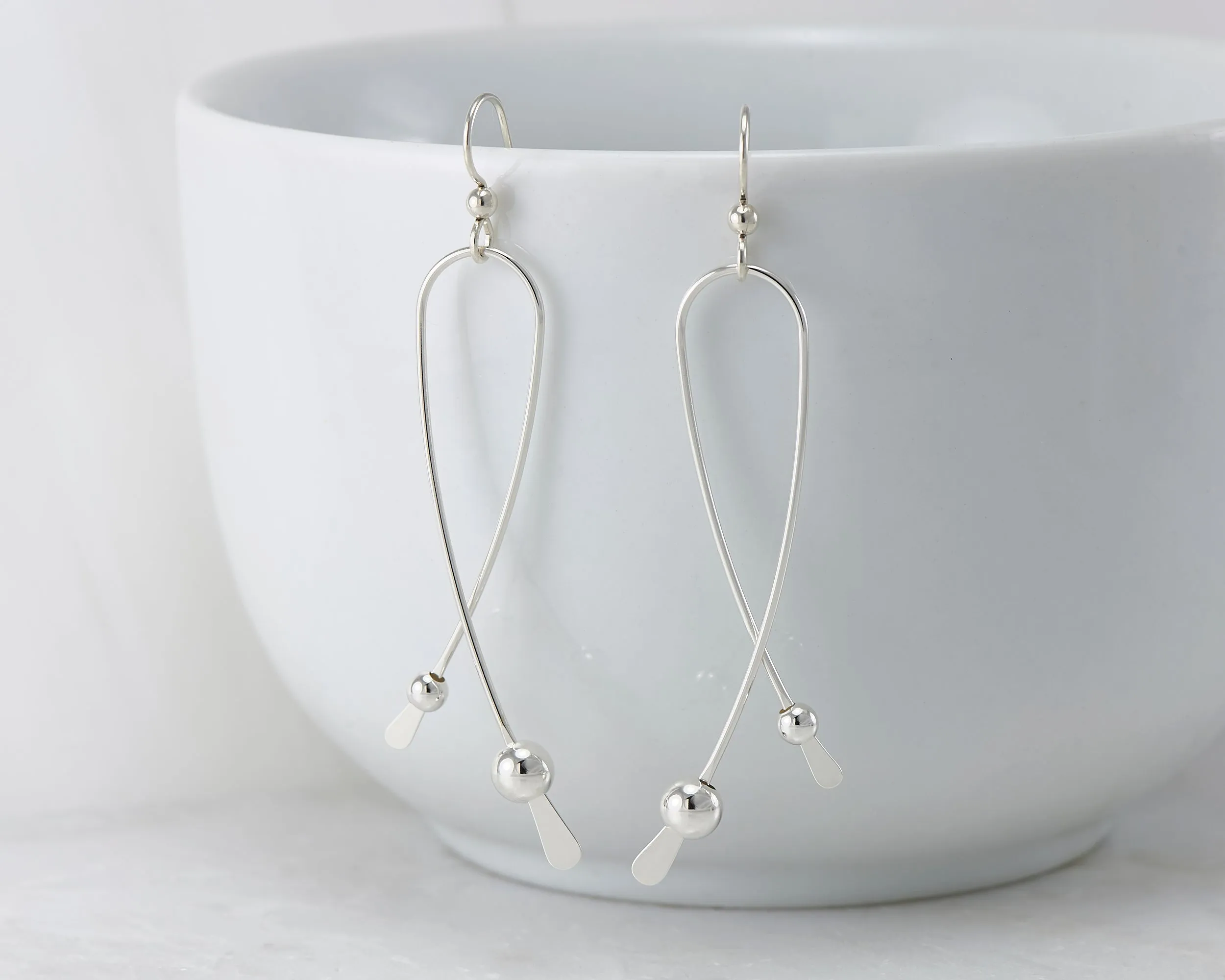 Long Curve Silver Earrings