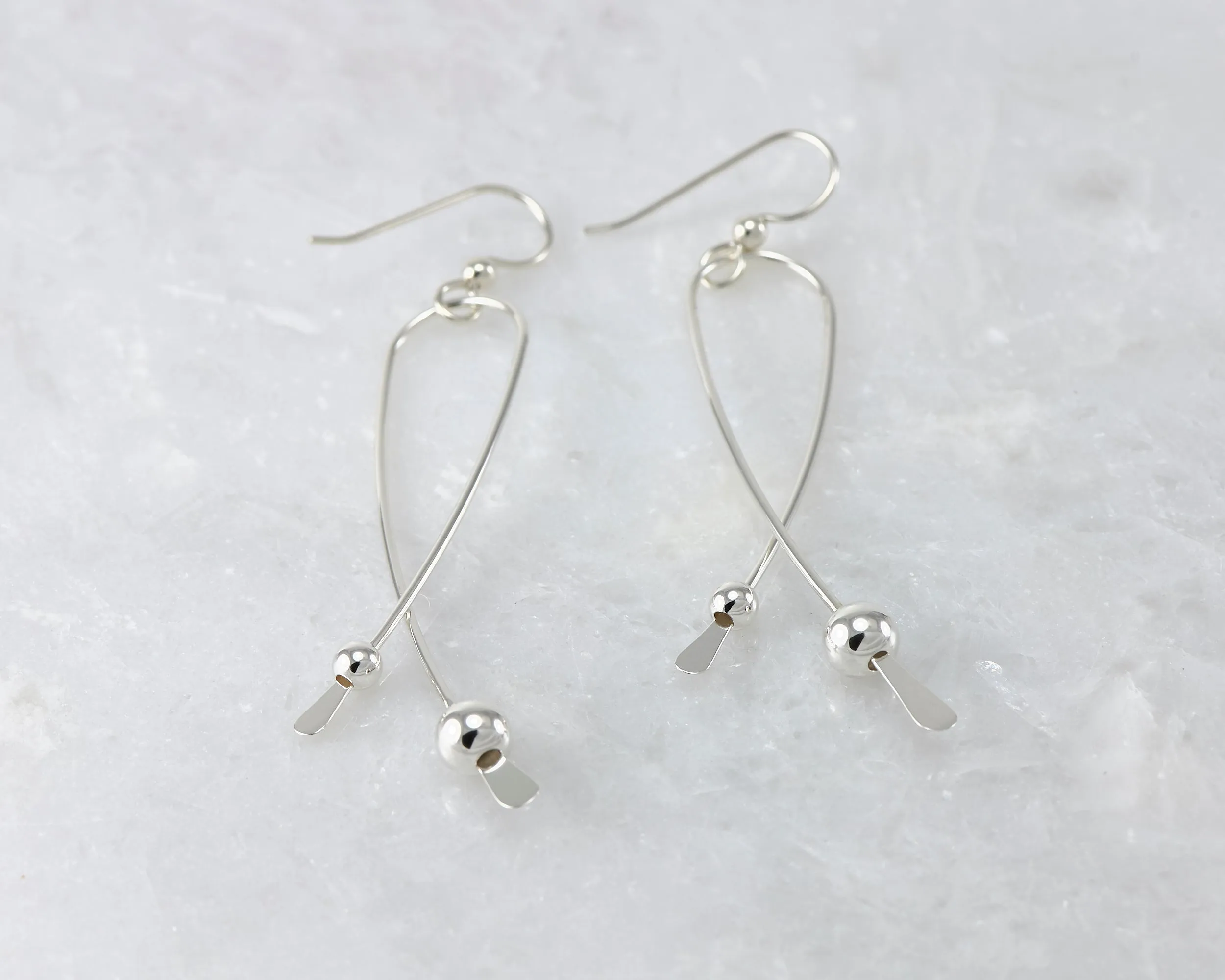 Long Curve Silver Earrings