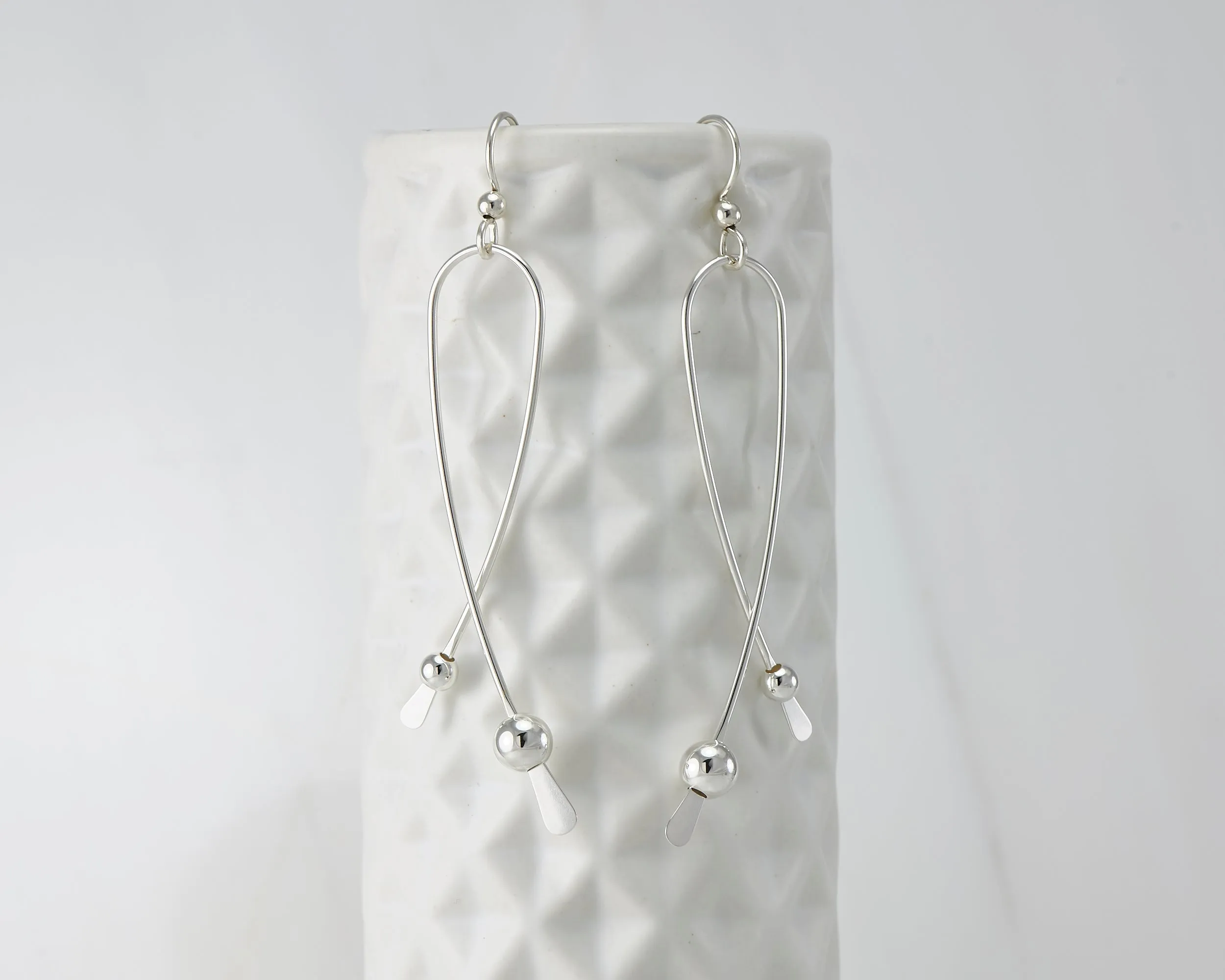 Long Curve Silver Earrings