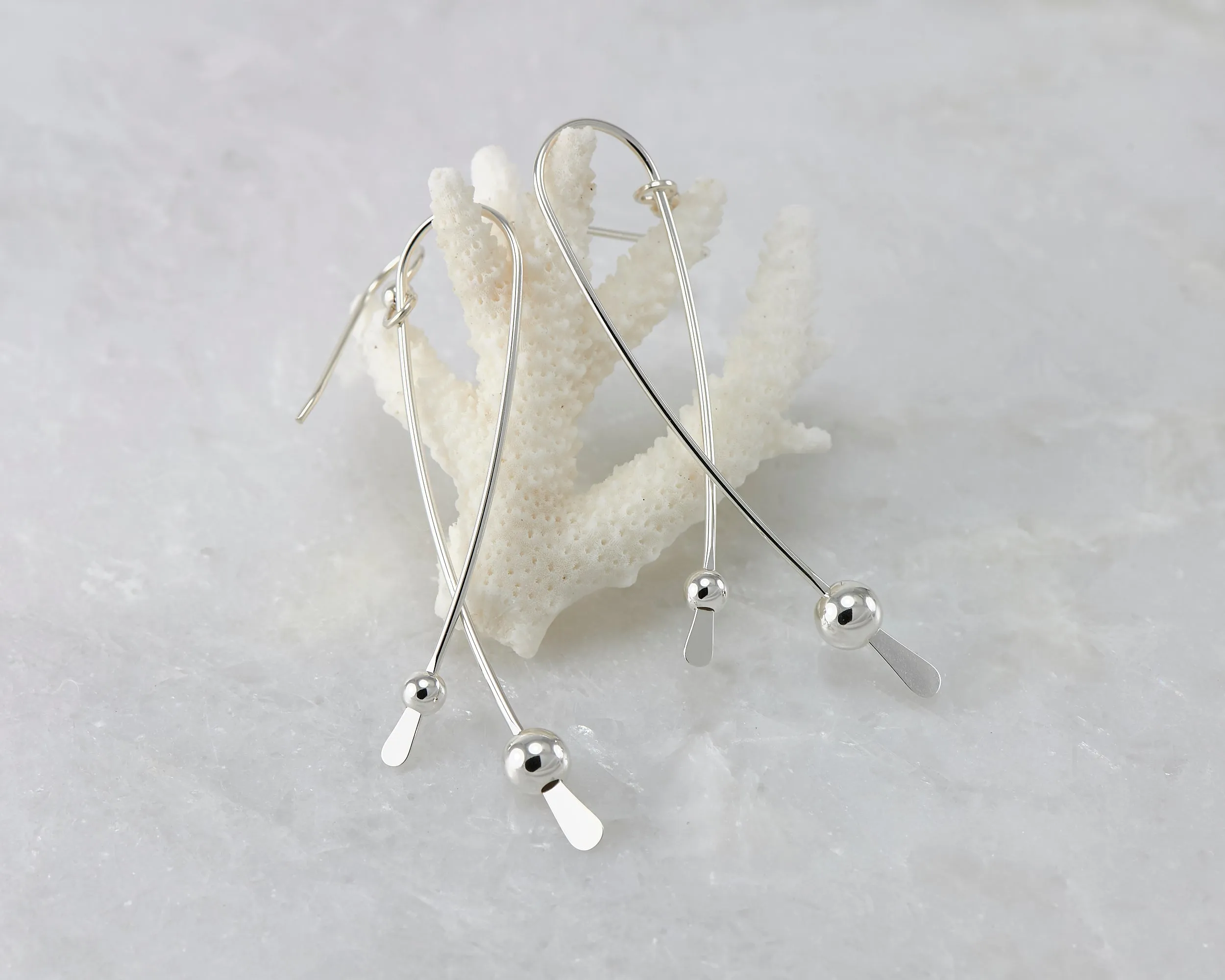 Long Curve Silver Earrings