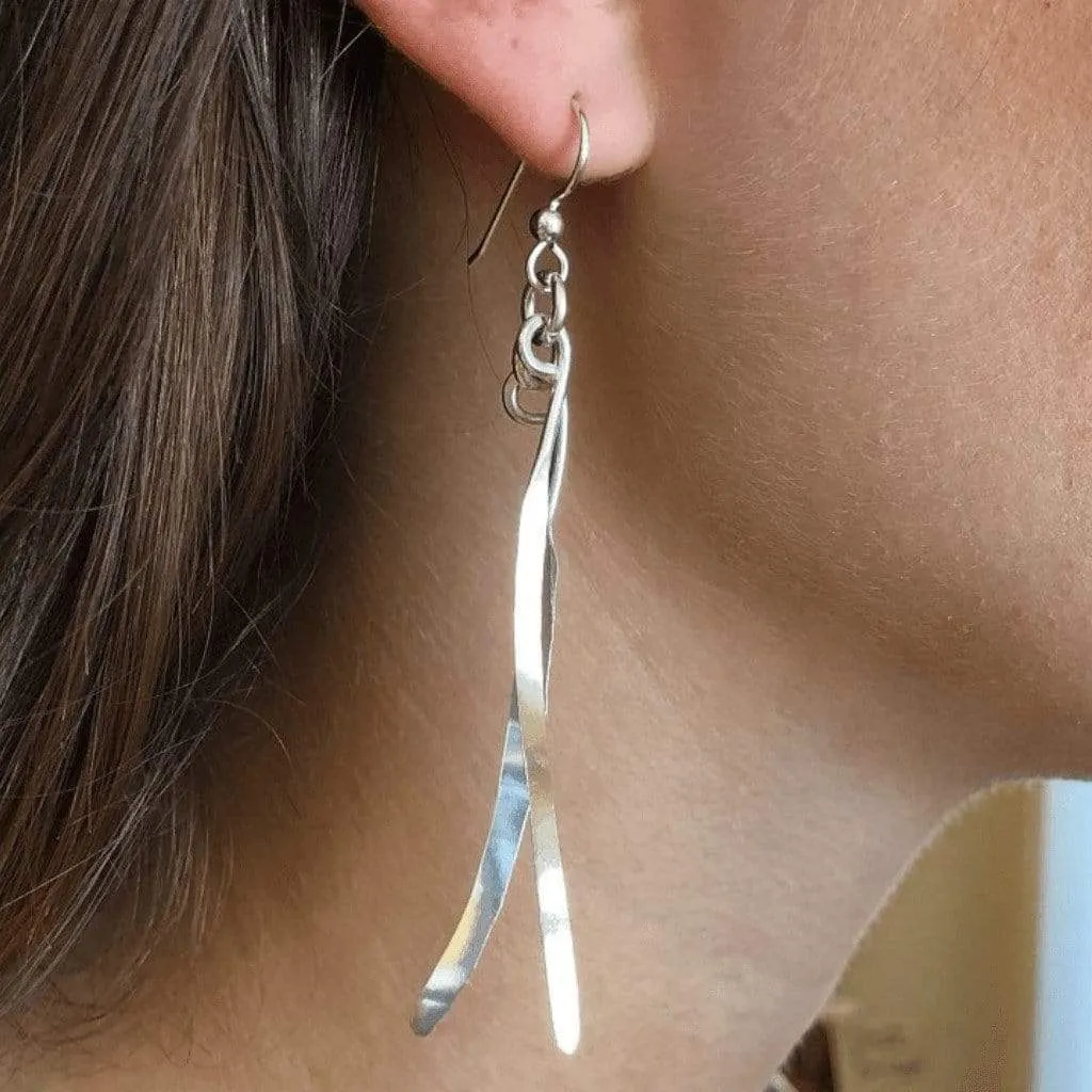 Long Double Strand Wispy Silver Earrings