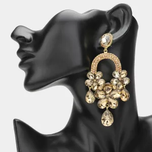 Long Light Topaz Flower Teardrop Chandelier Pageant Earrings | Large Crystal Earrings | 644909