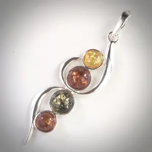 Long Multicolor Amber Silver Pendant