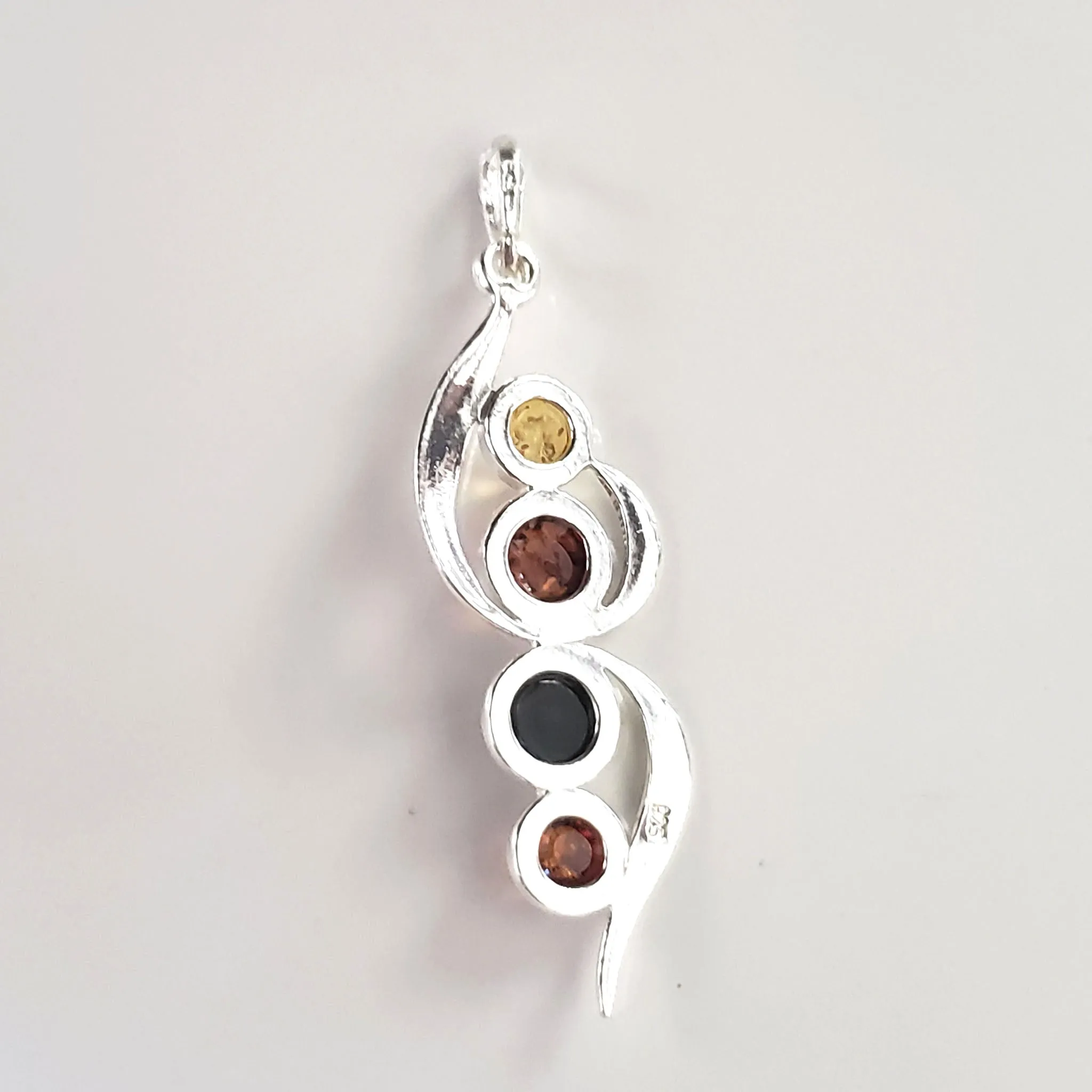 Long Multicolor Amber Silver Pendant