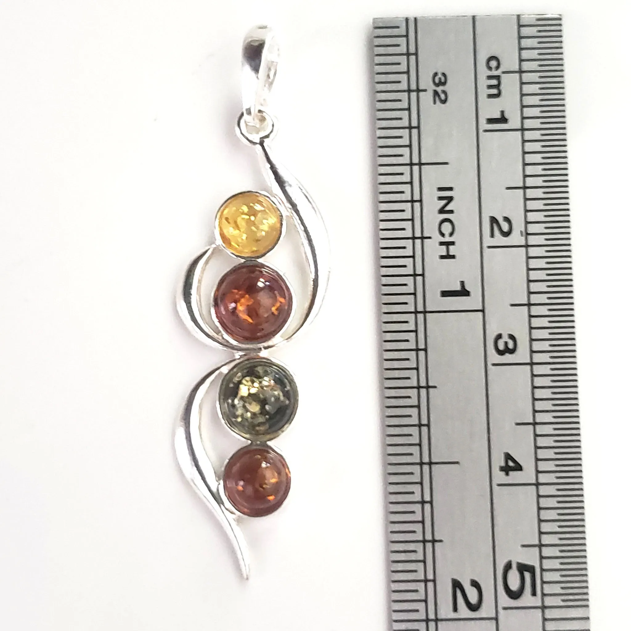 Long Multicolor Amber Silver Pendant