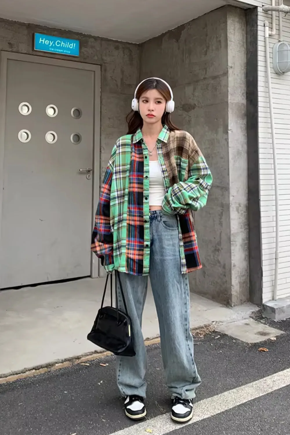 Long Sleeve 3 Colors Plaid Combination Blouse Shirt