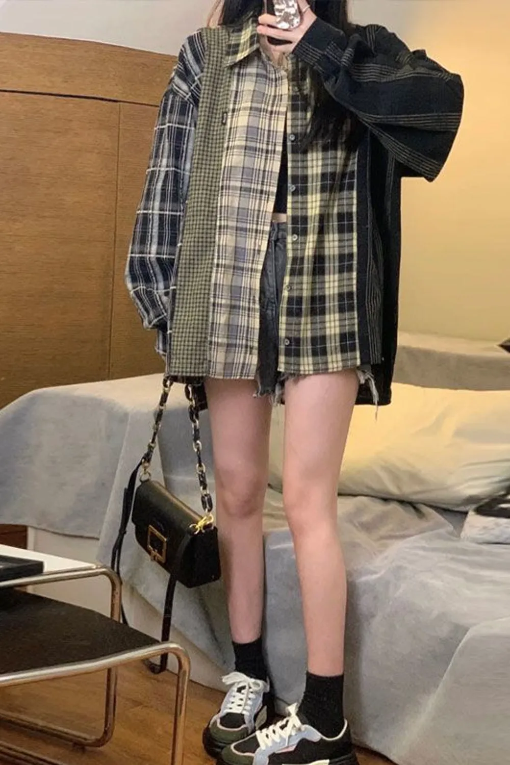 Long Sleeve Multi Colored Plaid Blouse Shirt