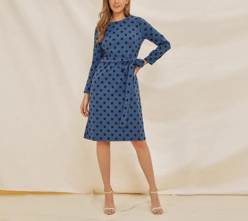 Long Sleeve Polka Dot Printed Lace Dress
