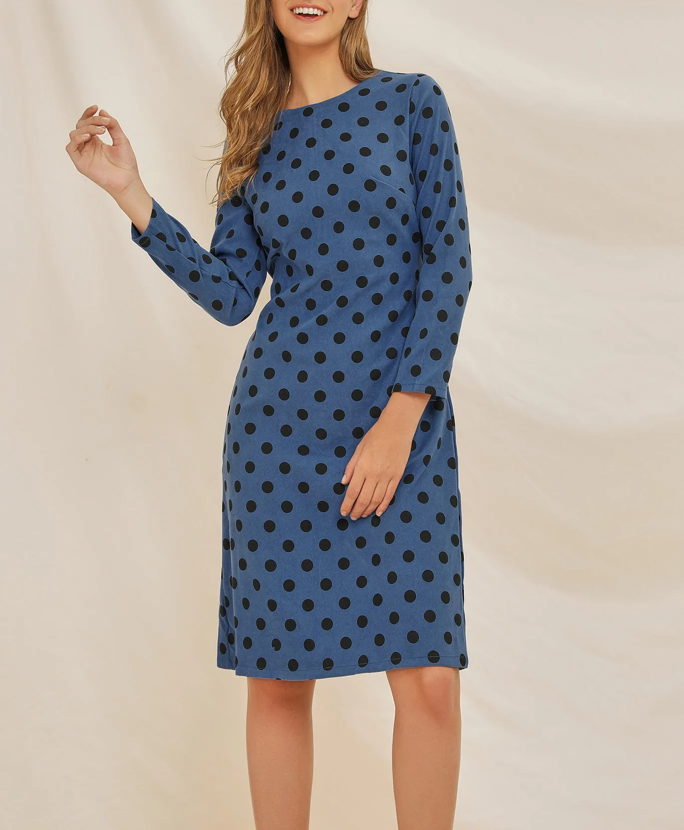 Long Sleeve Polka Dot Printed Lace Dress