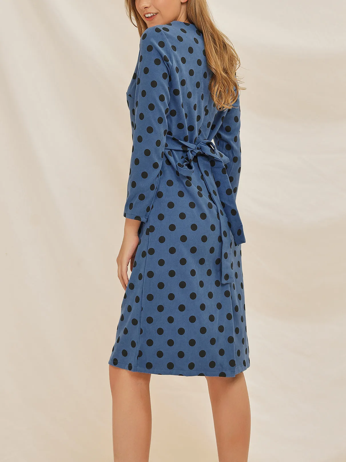 Long Sleeve Polka Dot Printed Lace Dress