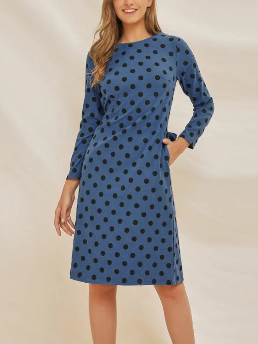 Long Sleeve Polka Dot Printed Lace Dress
