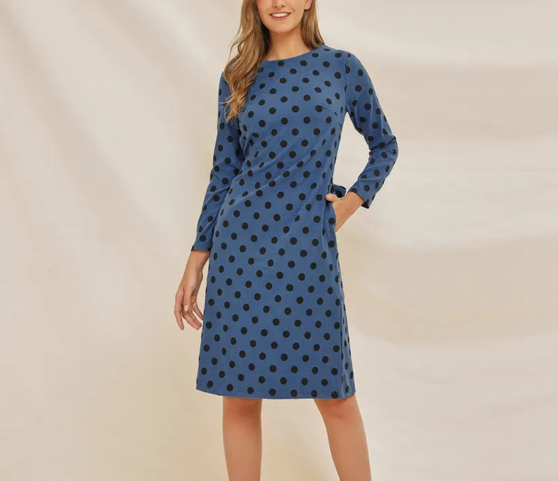 Long Sleeve Polka Dot Printed Lace Dress