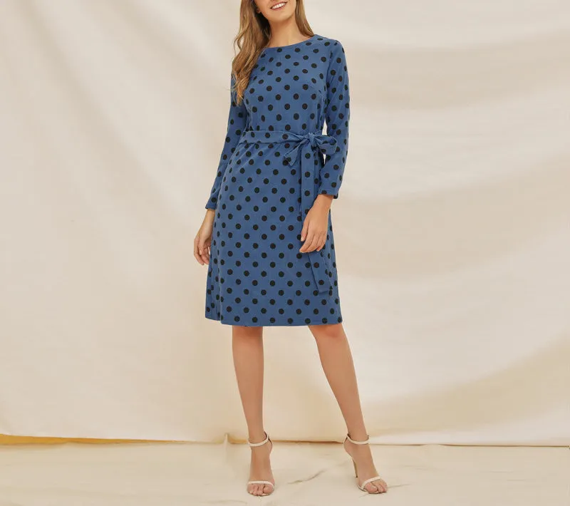 Long Sleeve Polka Dot Printed Lace Dress
