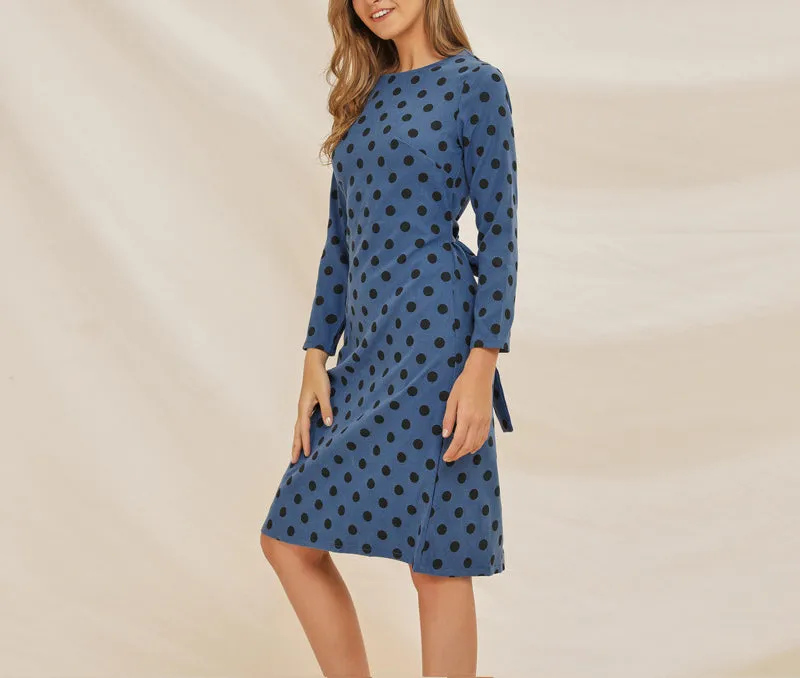 Long Sleeve Polka Dot Printed Lace Dress