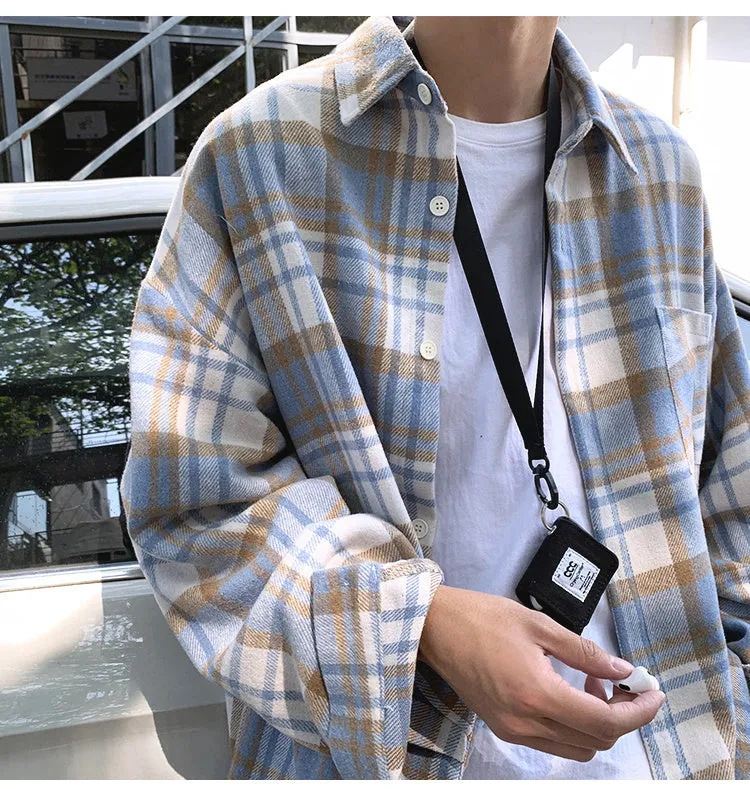 Long Sleeve Thickened Woolen Plaid Men Shirt