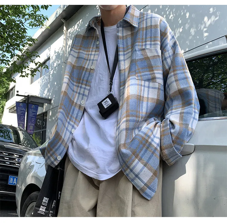 Long Sleeve Thickened Woolen Plaid Men Shirt