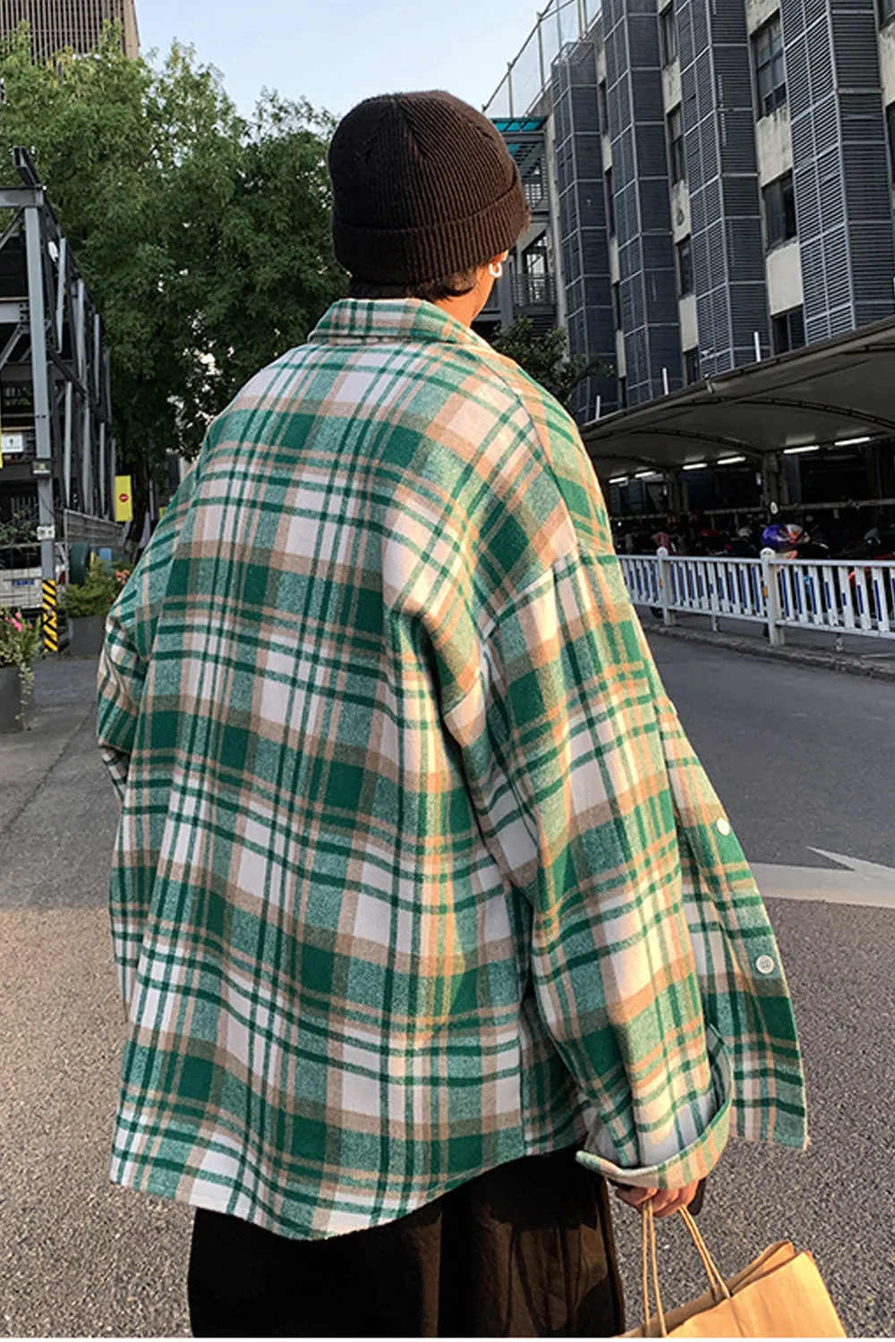 Long Sleeve Thickened Woolen Plaid Men Shirt