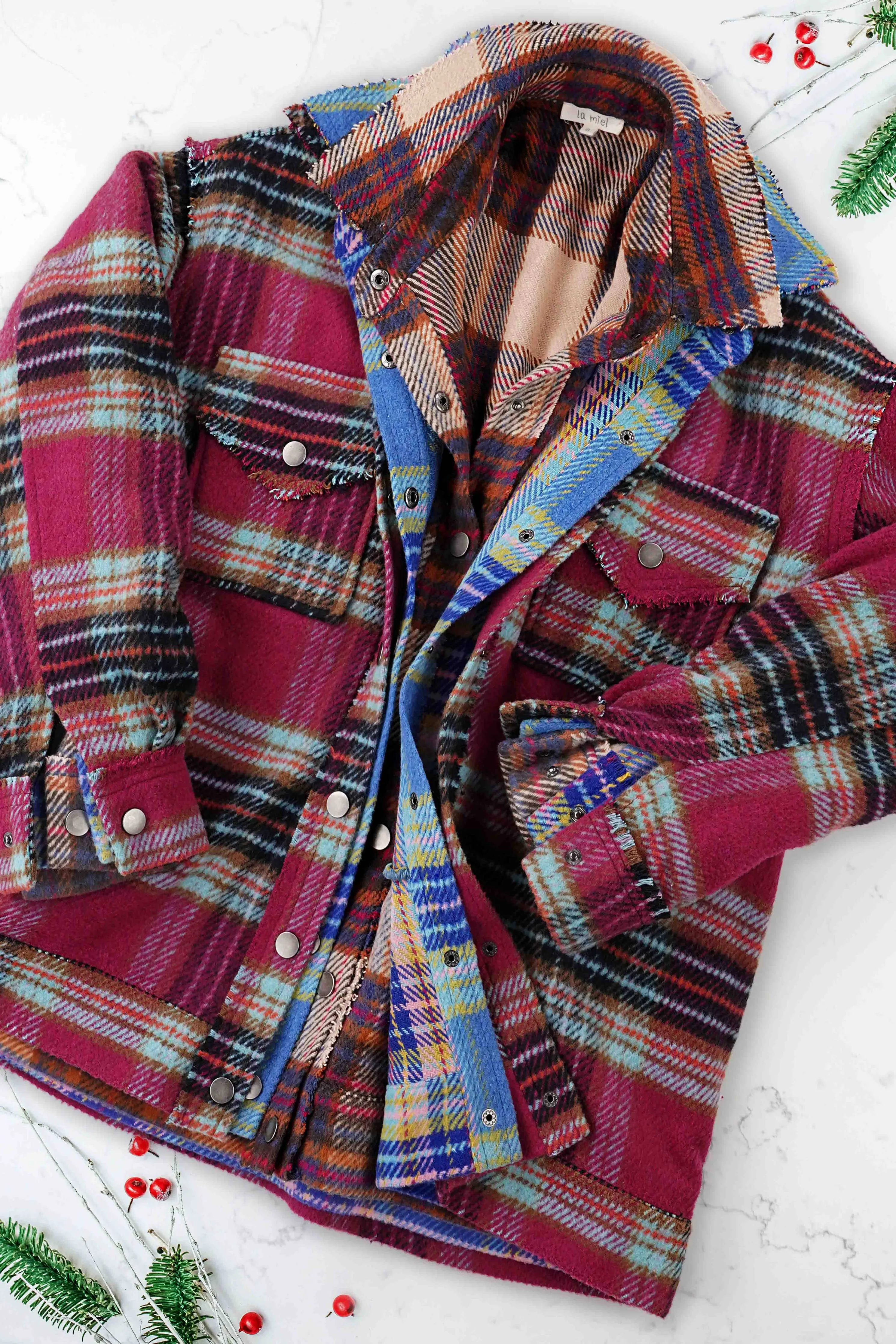 Loose Fit Plaid Button Down Shacket with Pockets